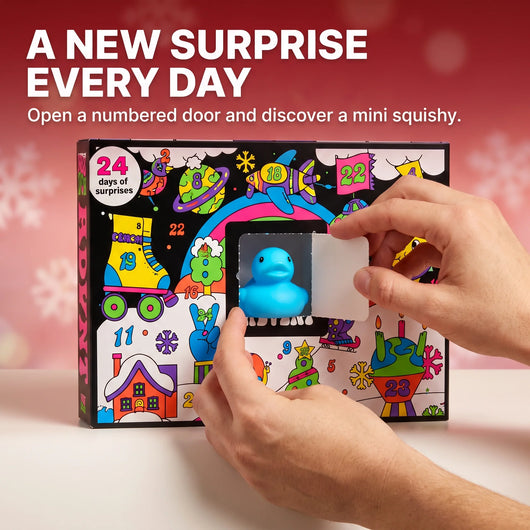 Opening a numbered door to reveal a mini squishy